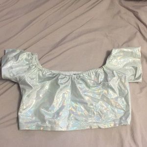Dolls kill Holographic Off Shoulder Rave Crop Top
